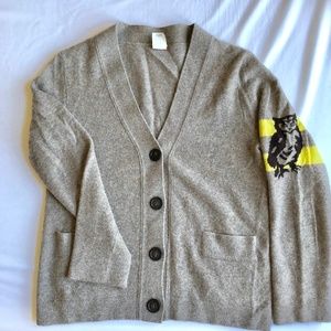 J Crew Cashmere Owl Varsity Cardigan